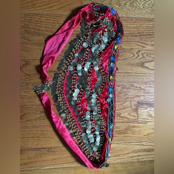 Fortune Teller or Pirate Costume Set - Gold Mini Shorts with Red Coin Wrap - Picture 2 of 8